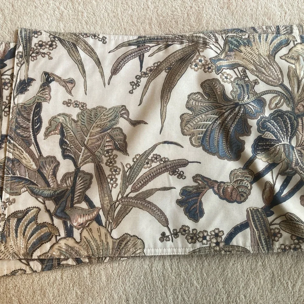 Botanical Floral Fabric Placemats Set of 5 Neutral & Blue Tones